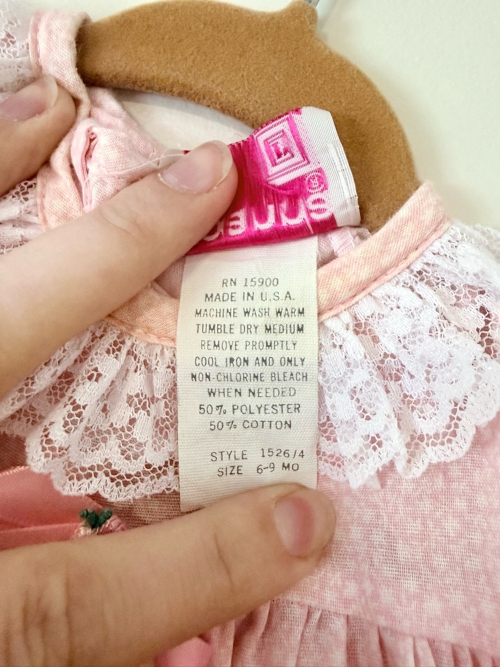 Vintage Baby Girl 6-9m Dress &Bloomer Set Roanna Pink Blue Ditzy Floral Lace 80s - Picture 6 of 14